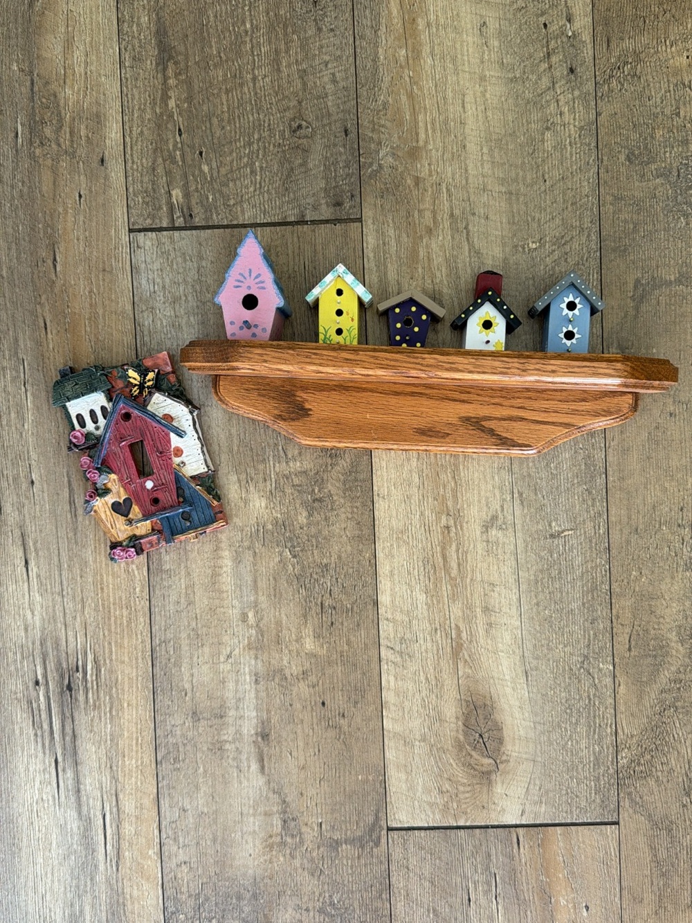 Country Birdhouse Decor - 3D Resin Switch Plate, Birdhouses & Wooden Wall Shelf